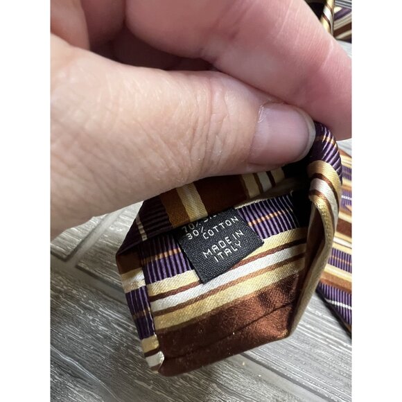 Joseph A. Bank Tie Made in Italy Necktie Brown Purple Gold Stripe - Picture 4 of 4